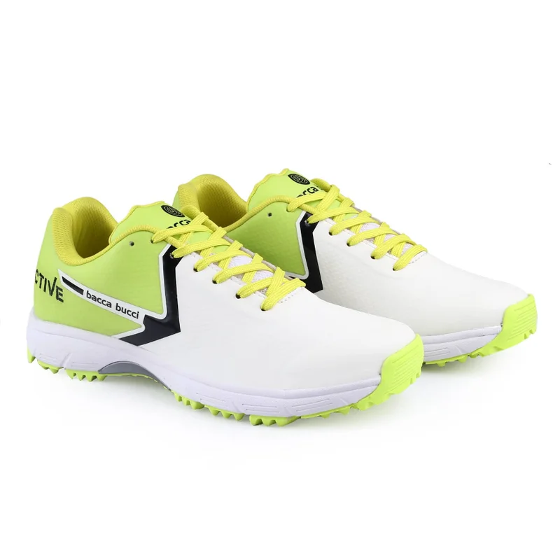 Bacca Bucci White Green Centurion Glide Dynamic FlexFit Elite Cricket Shoes for Men | Best Price UAE